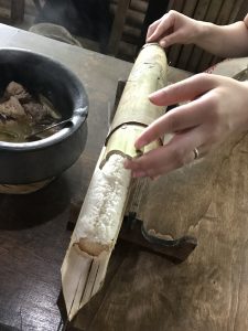 Rice cooked in bamboo stalks
